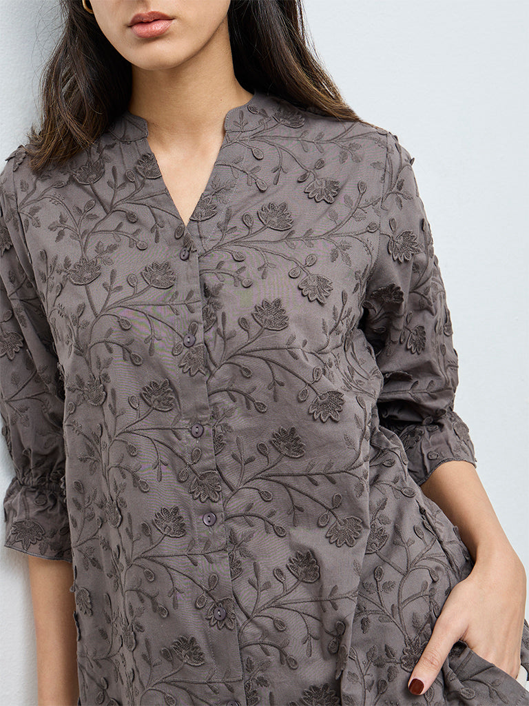 Zuba Charcoal Floral Embroidered Tunic