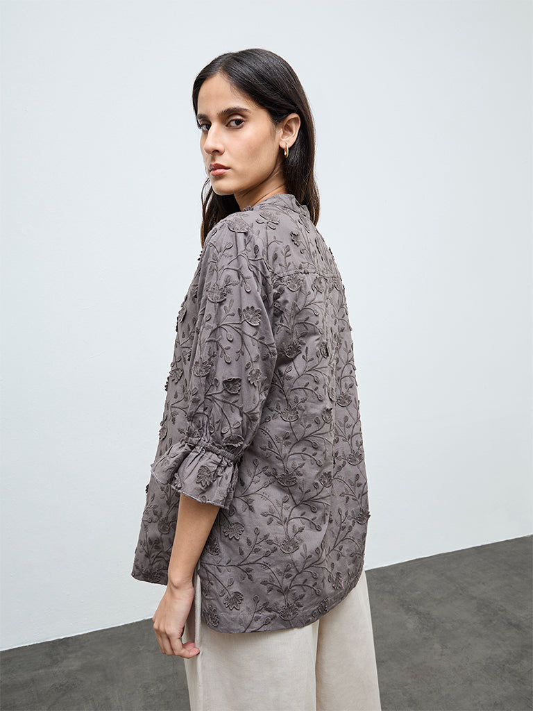 Zuba Charcoal Floral Embroidered Tunic