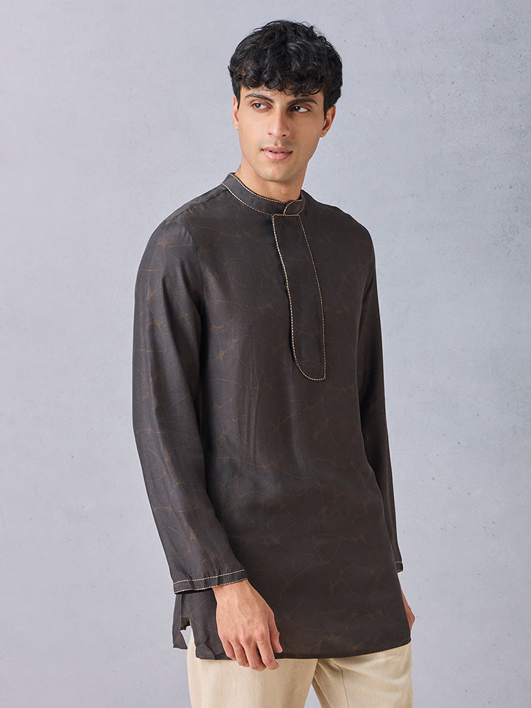 Printed Brown Short Kurta