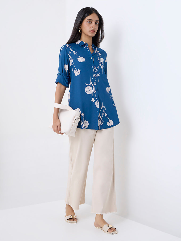 Utsa Indigo Floral Printed Tunic