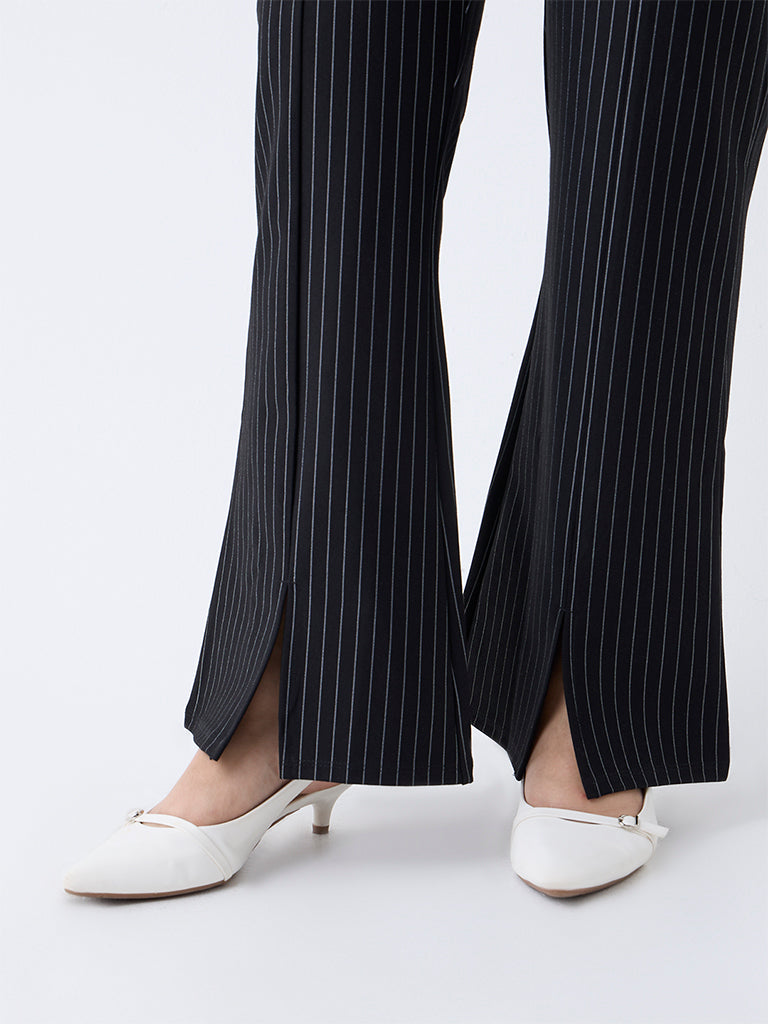 Gia Black Pinstriped High-Rise Bootcut Trousers