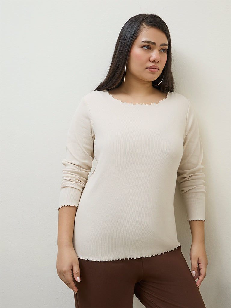 Gia Cream Ribbed-Textured Cotton-Blend T-Shirt