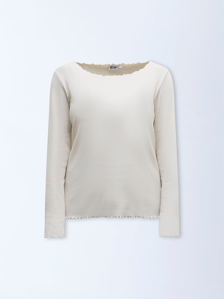 Gia Cream Ribbed-Textured Cotton-Blend T-Shirt