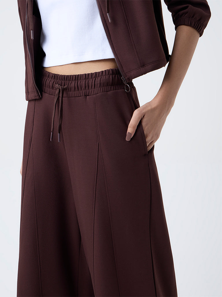 Studiofit Dark Brown Solid High-Rise Track Pants