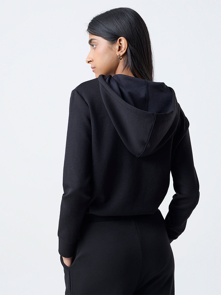 Studiofit Black Solid Hooded Jacket