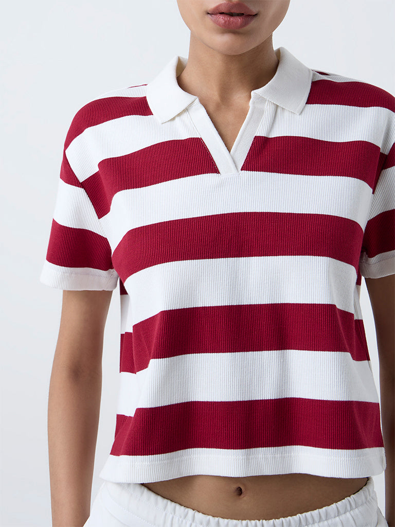 Studiofit Multicolour Striped Cotton-Blend T-Shirt
