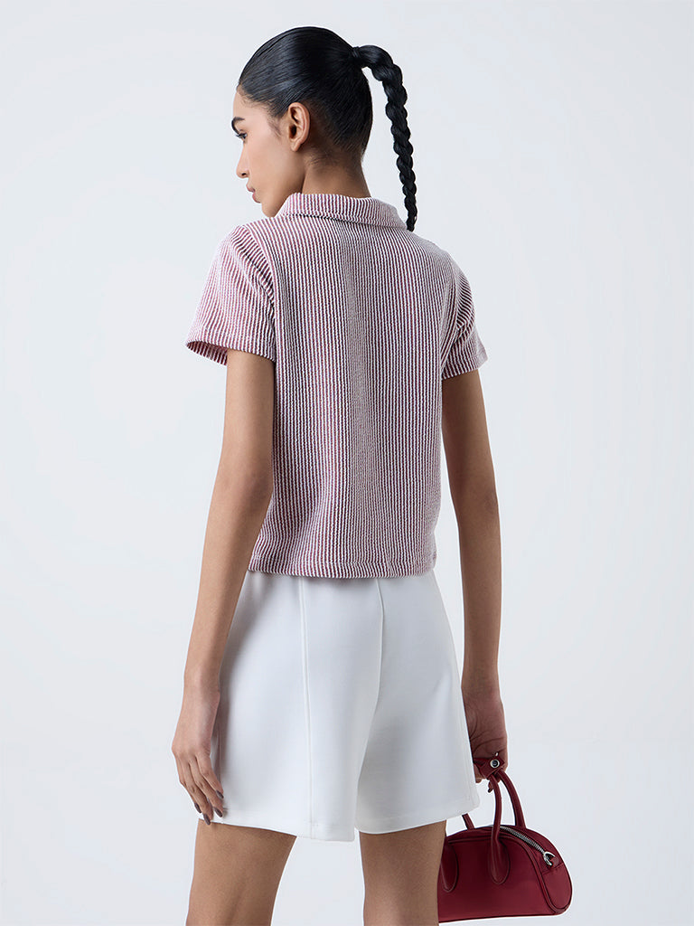 Studiofit Maroon Striped Cotton-Blend T-Shirt
