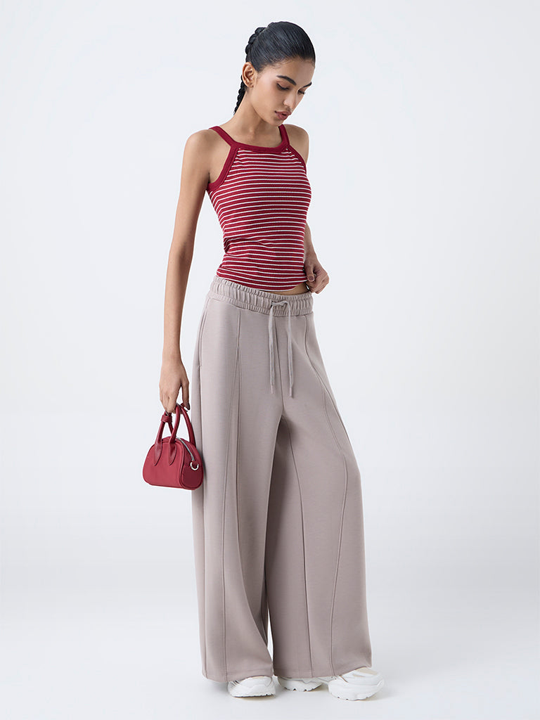 Studiofit Maroon Striped Cotton-Blend Tank Top
