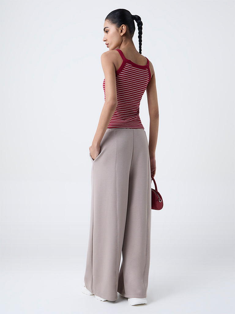 Studiofit Maroon Striped Cotton-Blend Tank Top