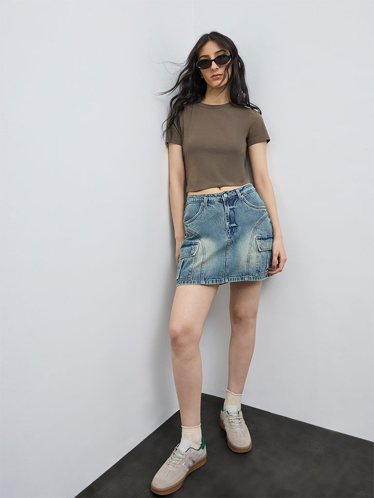 Nuon Olive Cotton-Blend T-Shirt