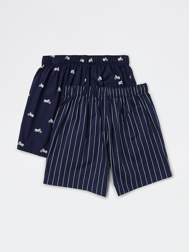 WES Lounge Navy Relaxed-Fit Cotton Boxers - Pack of 2