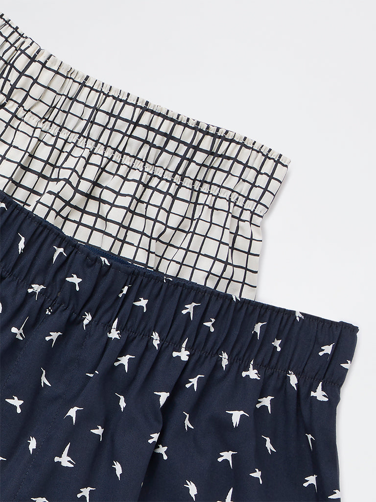 WES Lounge Navy Relaxed-Fit Cotton Boxers - Pack of 2