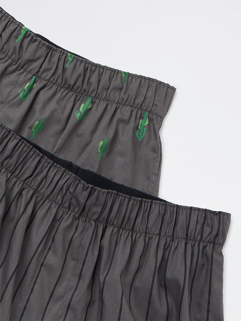 WES Lounge Olive Relaxed-Fit Cotton Boxers - Pack of 2