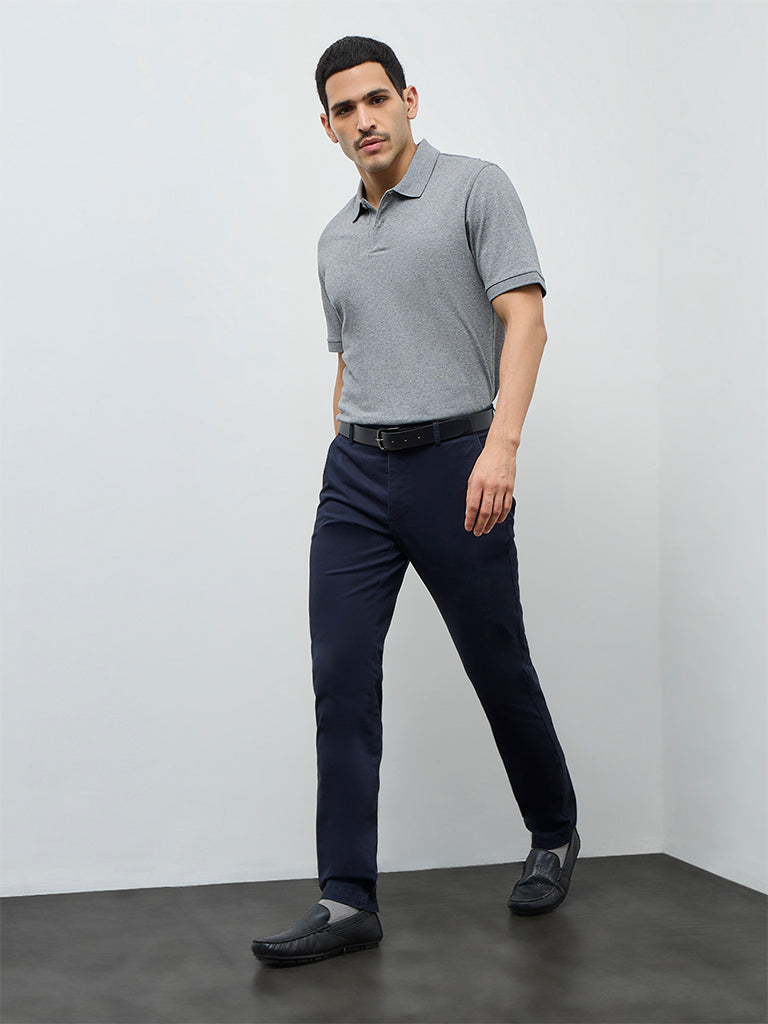 WES Casuals Navy Relaxed-Fit Mid-Rise Cotton-Blend Chinos