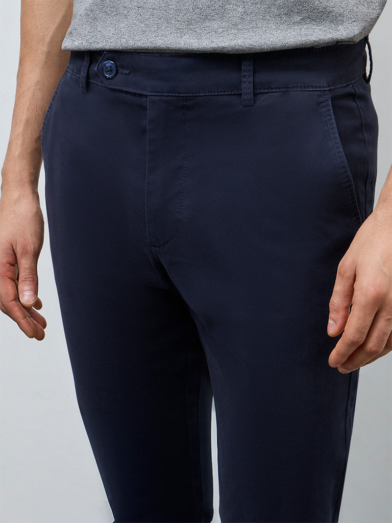 WES Casuals Navy Relaxed-Fit Mid-Rise Cotton-Blend Chinos
