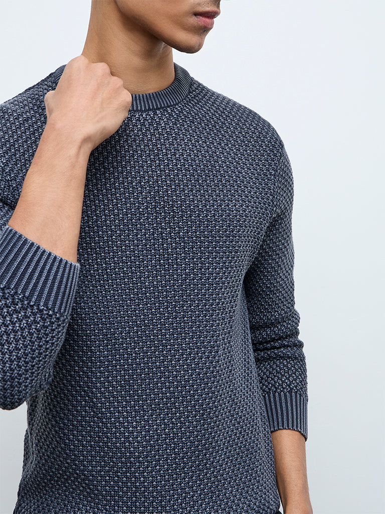 ETA Charcoal Knitted-Textured Relaxed-Fit Cotton Sweater
