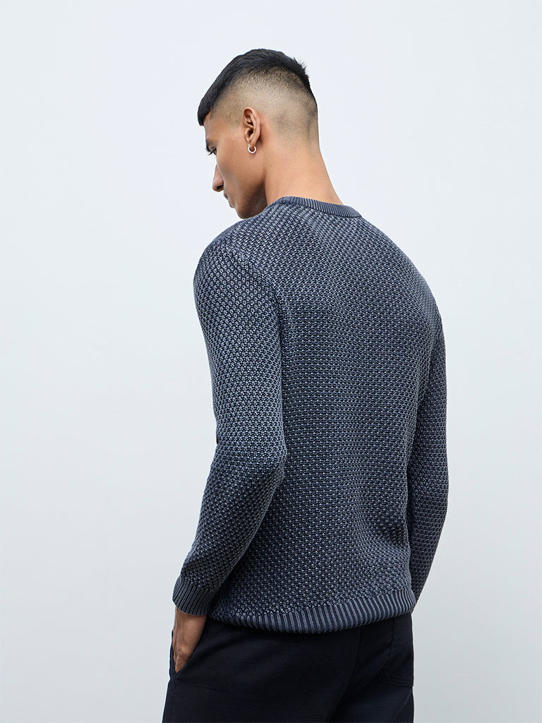 ETA Charcoal Knitted-Textured Relaxed-Fit Cotton Sweater