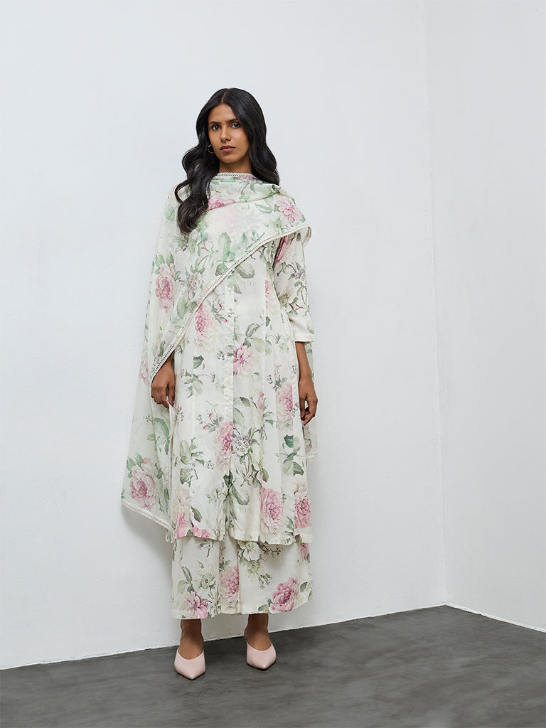 Zuba Off-White Floral Palazzos