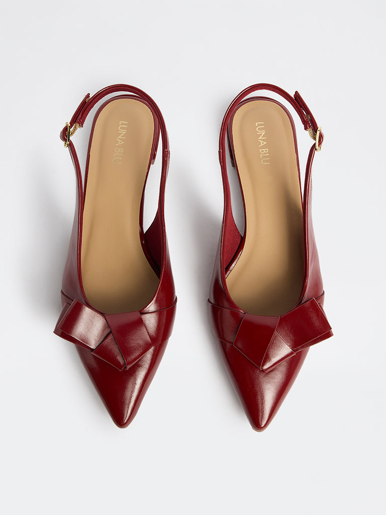LUNA BLU Red Bow-Detailed Slingback Mules