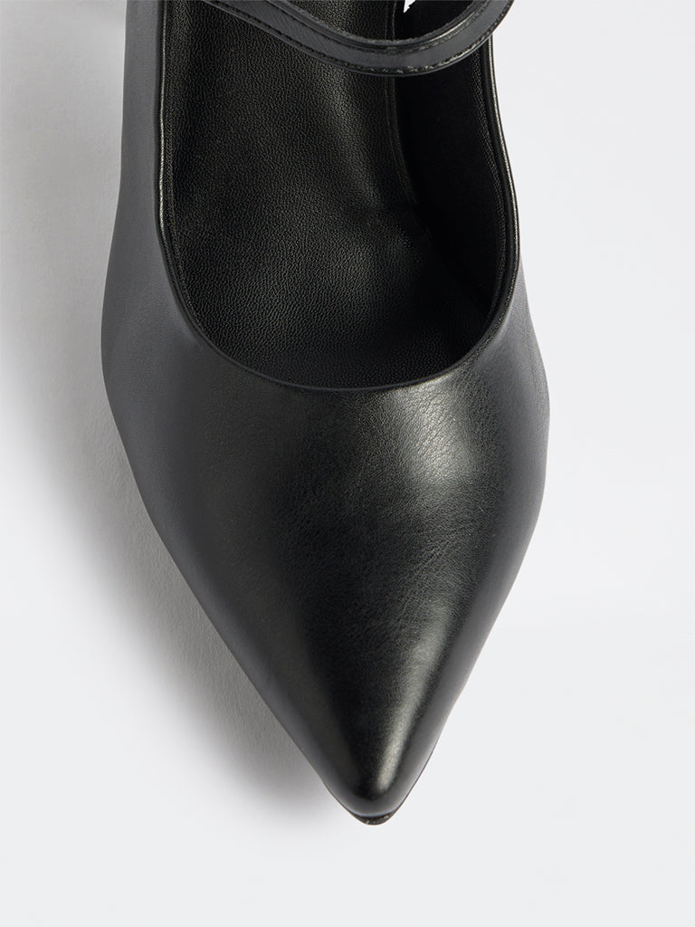 LUNA BLU Black Slingback Block Mules