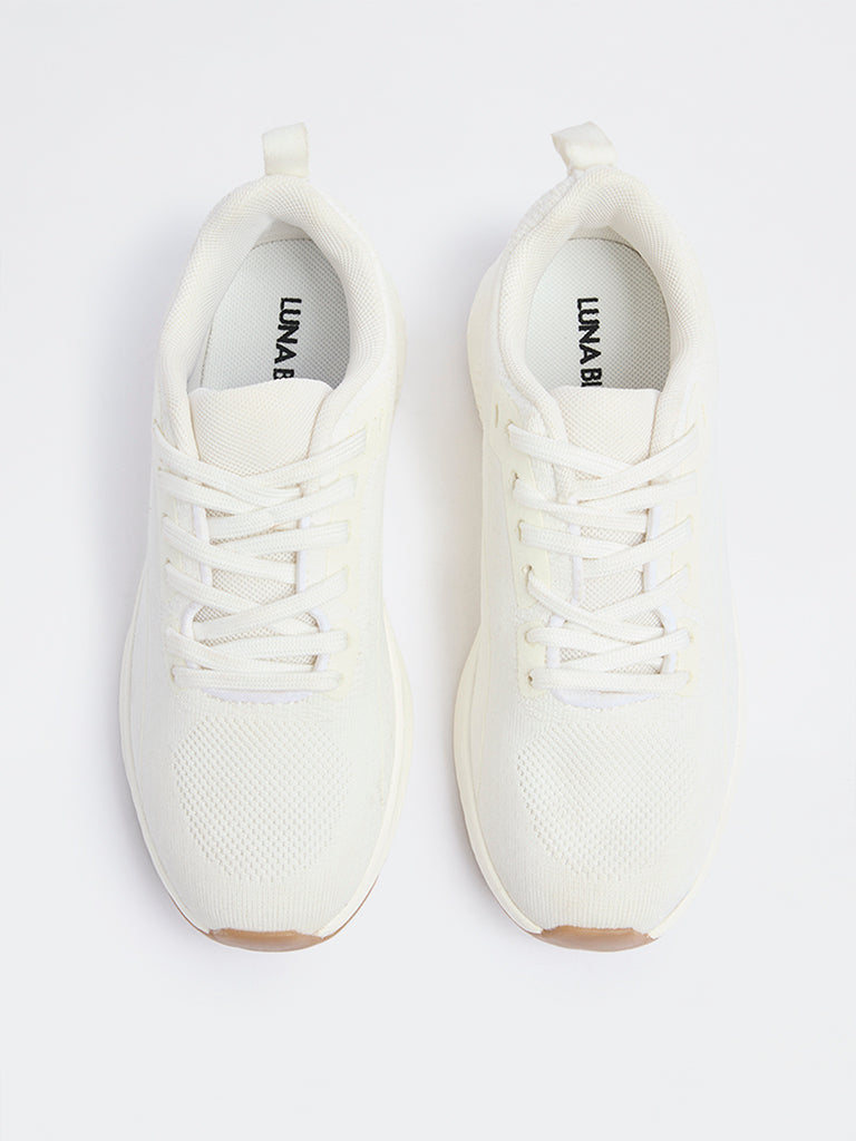 LUNA BLU White Knit-Textured Lace-Up Sneakers