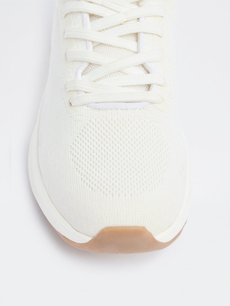 LUNA BLU White Knit-Textured Lace-Up Sneakers