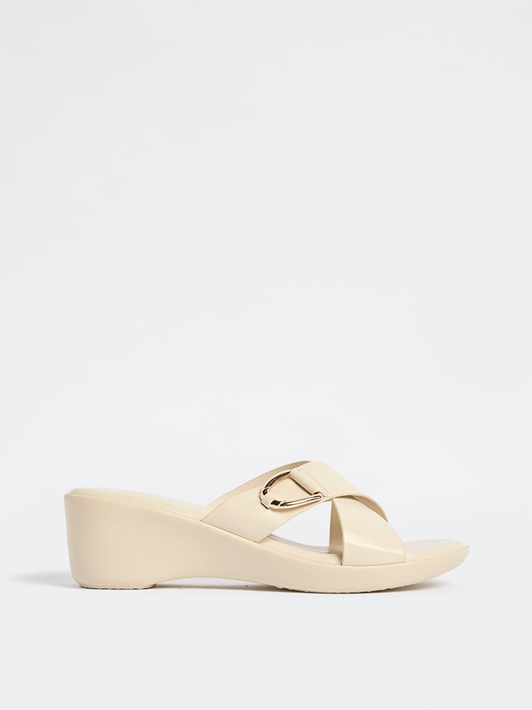 LUNA BLU Ivory Criss-Cross Detailed Slides