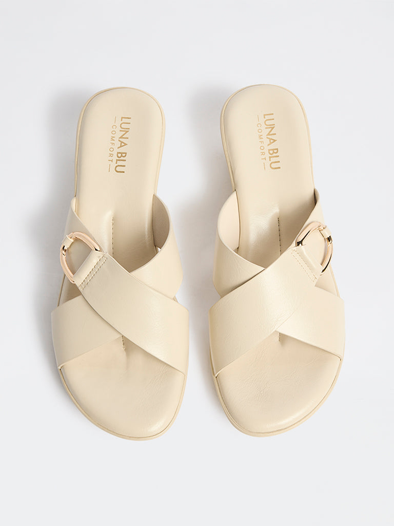 LUNA BLU Ivory Criss-Cross Detailed Slides