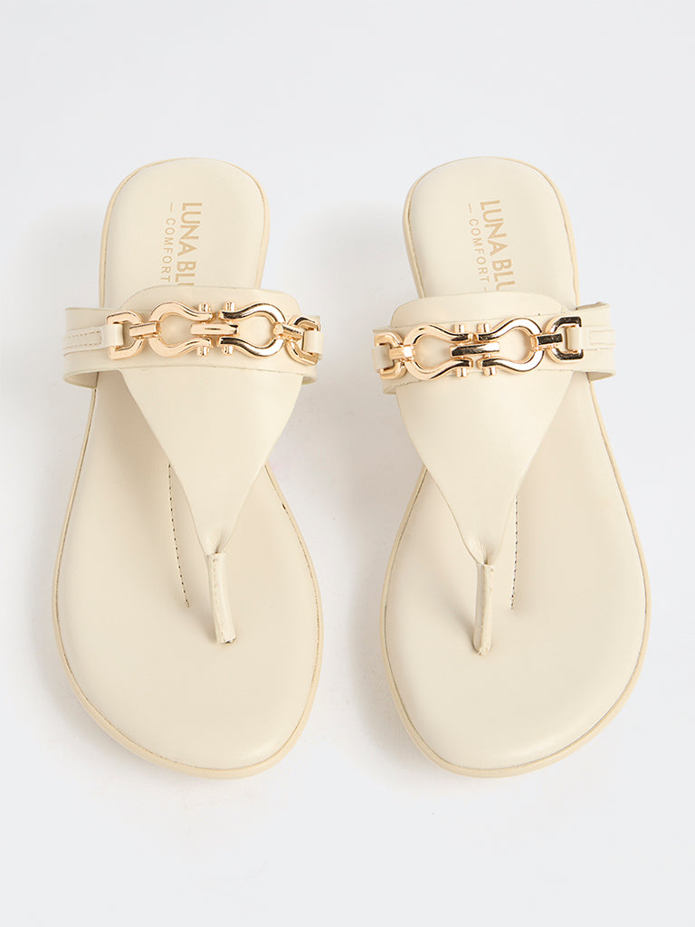 LUNA BLU Ivory Chain-Detailed Comfort Sandals