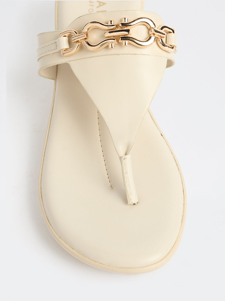 LUNA BLU Ivory Chain-Detailed Comfort Sandals