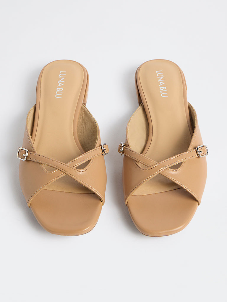 LUNA BLU Beige Buckle Detailed Sandals