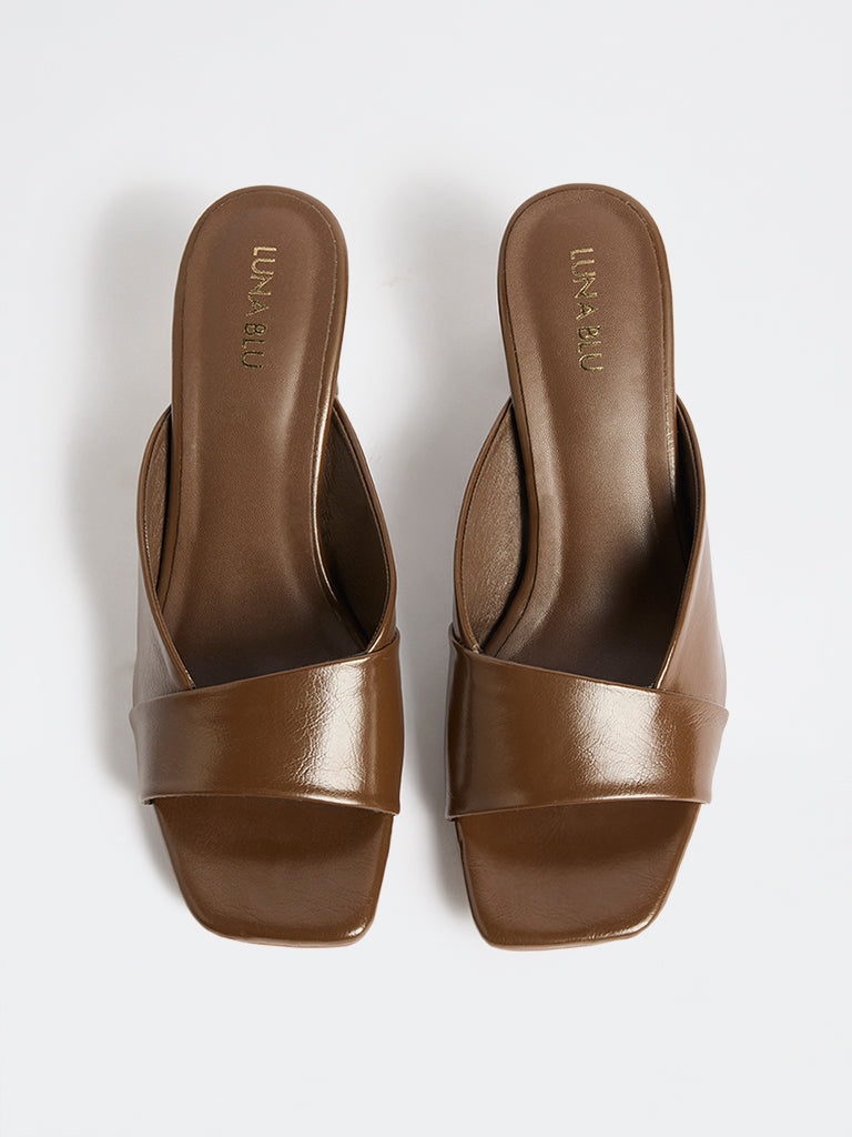 LUNA BLU Dark Brown Mule-Heel Sandals