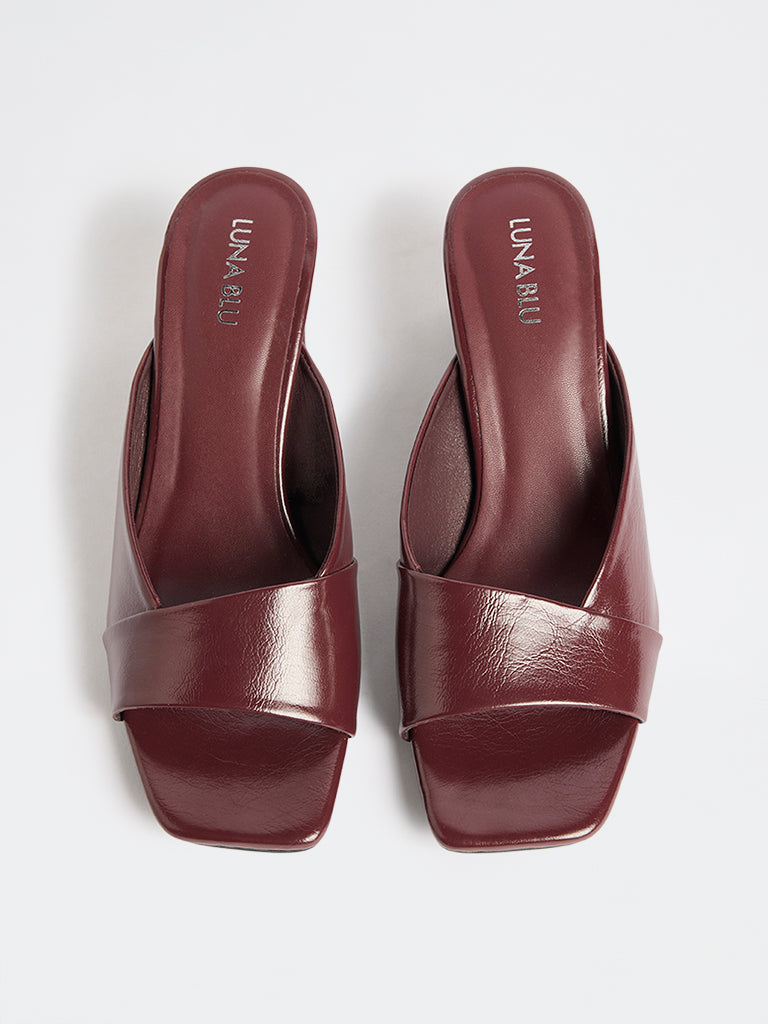 LUNA BLU Burgundy Mule-Heel Sandals