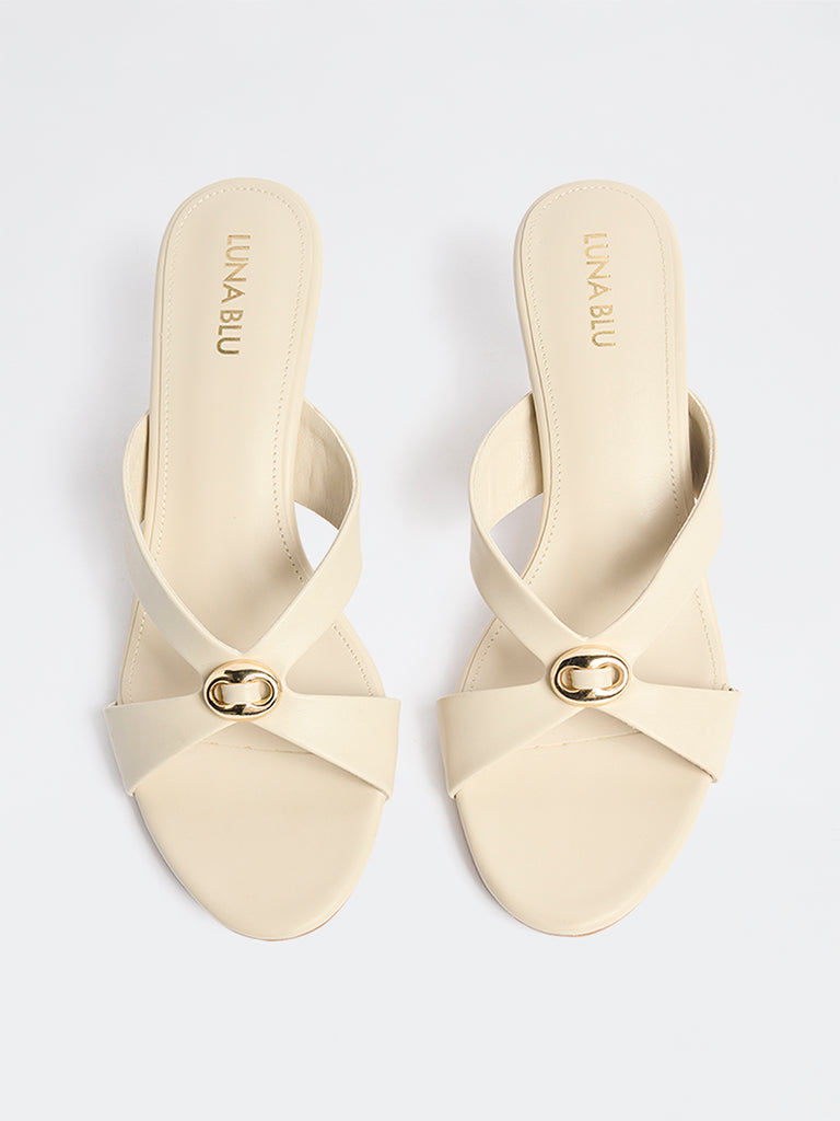 LUNA BLU Ivory Buckle-Detailed Strap Sandals