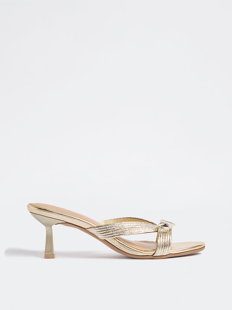 LUNA BLU Gold Bow-Detailed Heel Sandals