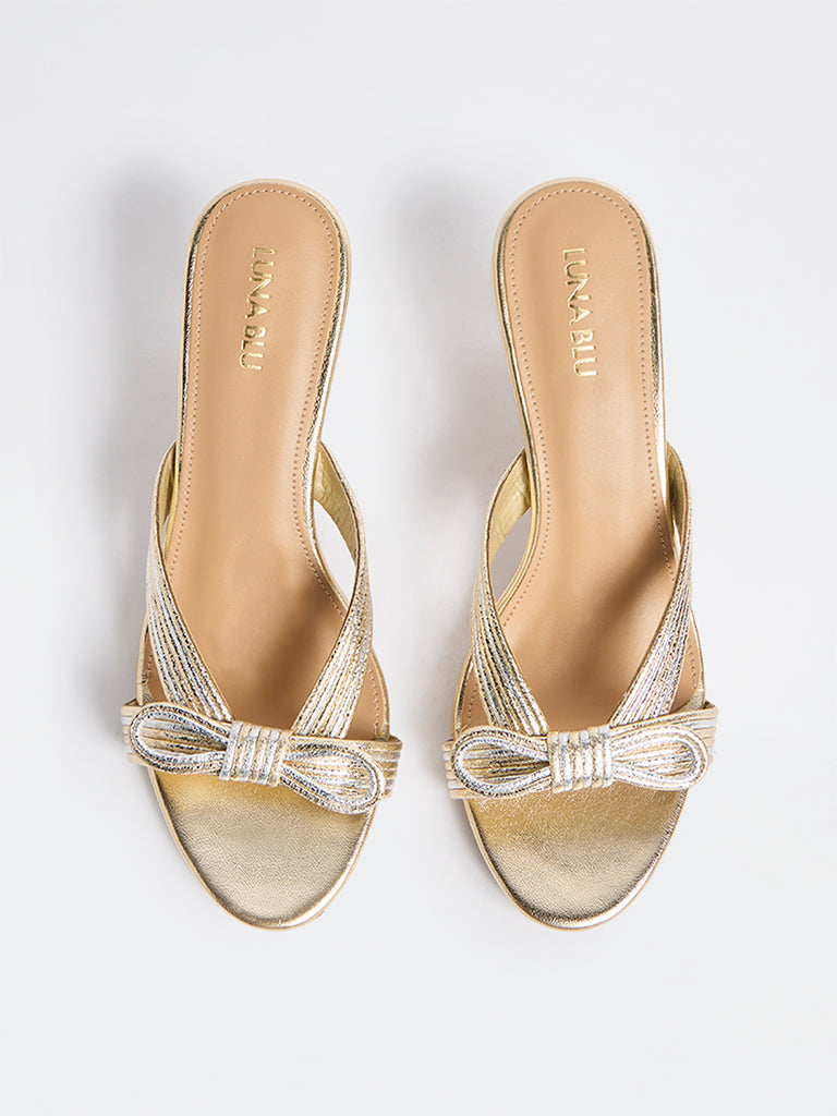 LUNA BLU Gold Bow-Detailed Heel Sandals