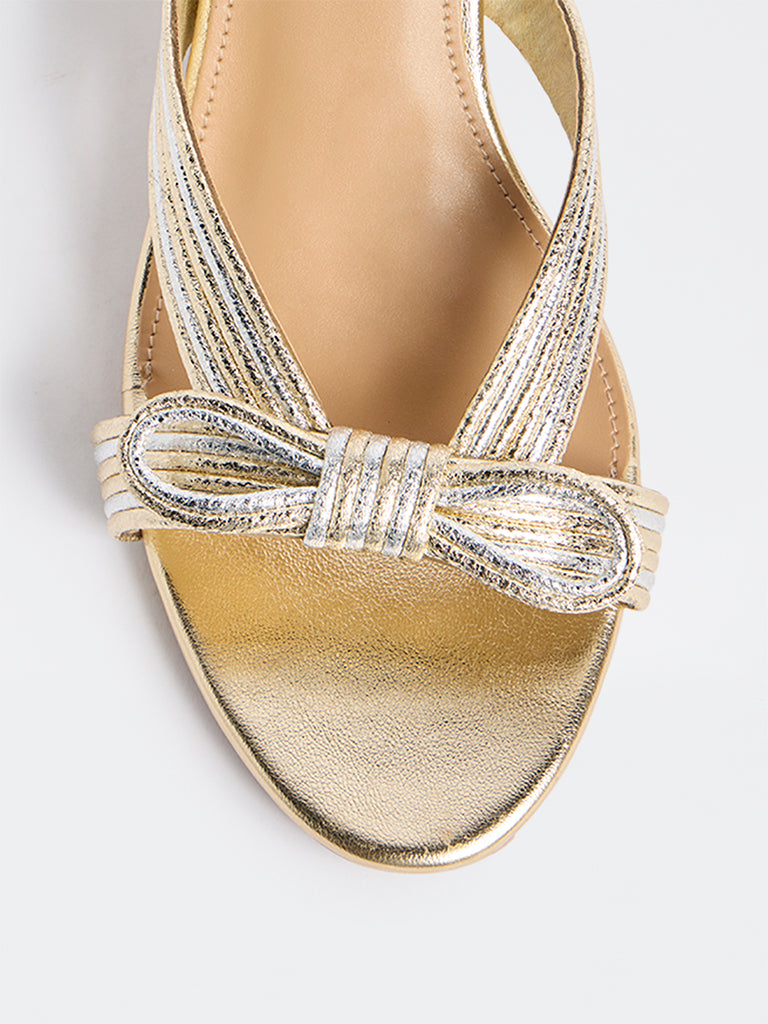 LUNA BLU Gold Bow-Detailed Heel Sandals