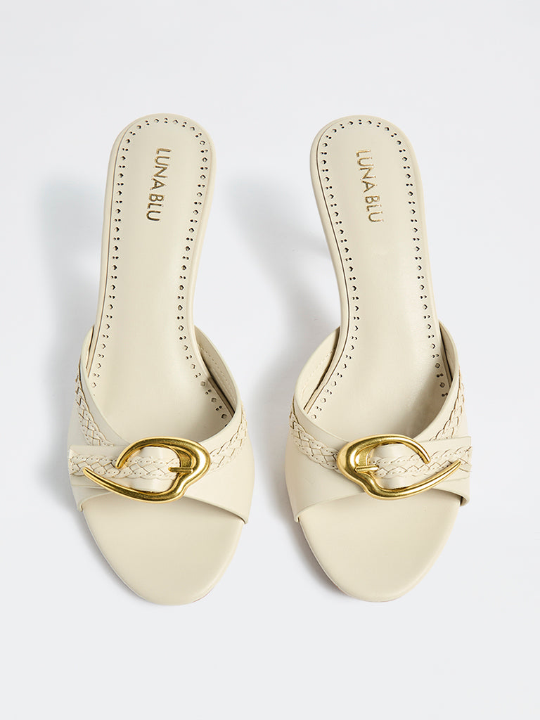LUNA BLU Ivory Buckle-Detailed Sandals