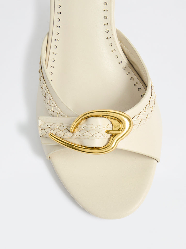 LUNA BLU Ivory Buckle-Detailed Sandals