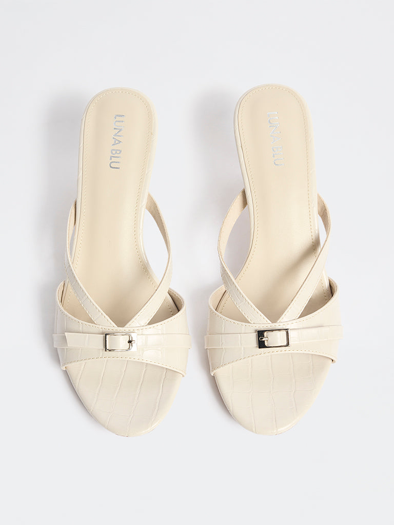 LUNA BLU Ivory Buckle-Detailed Sandals