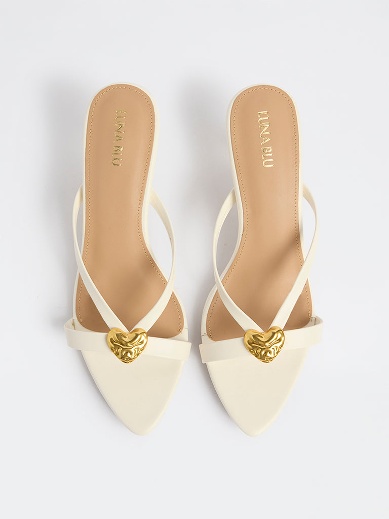 LUNA BLU White Heart-Detailed Heel-Sandals