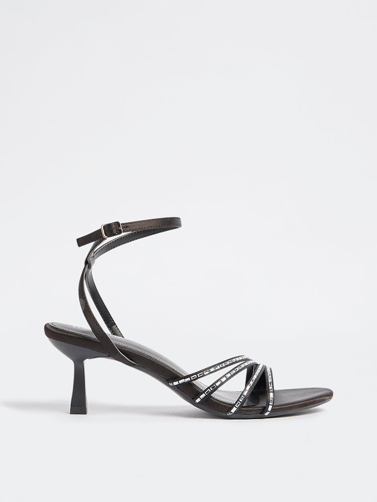 LUNA BLU Black Embellished Heel Sandals