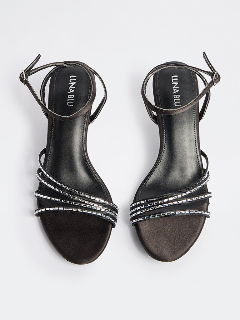 LUNA BLU Black Embellished Heel Sandals