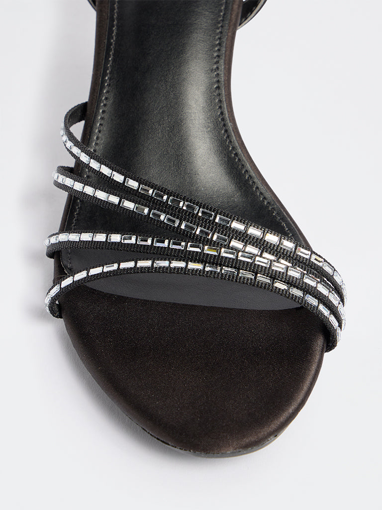 LUNA BLU Black Embellished Heel Sandals