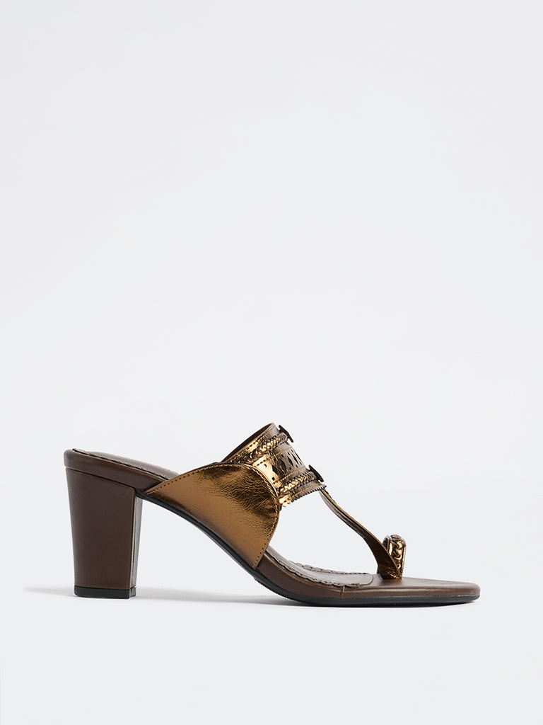 LUNA BLU Bronze Kolhapuri Heel Sandals
