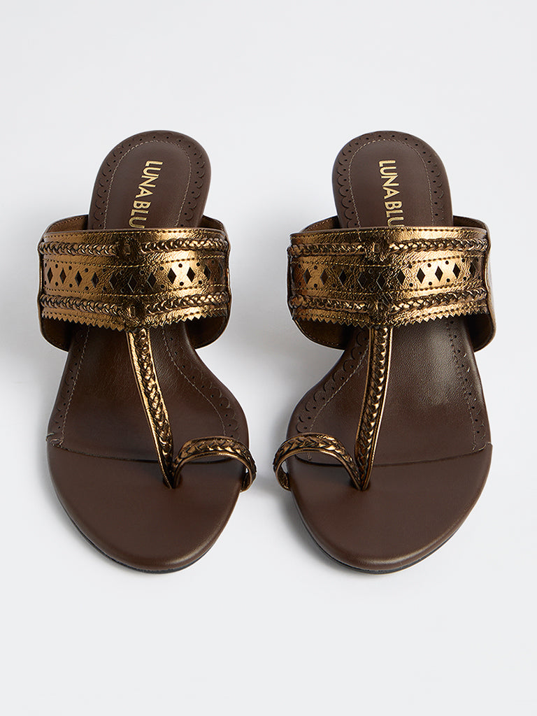 LUNA BLU Bronze Kolhapuri Heel Sandals