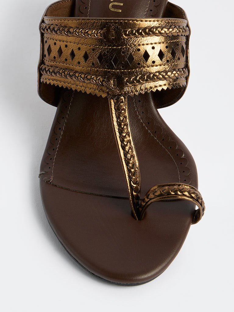LUNA BLU Bronze Kolhapuri Heel Sandals