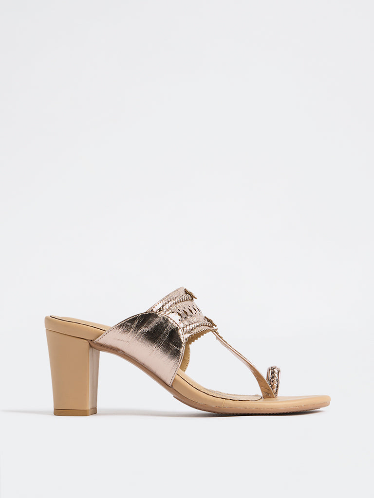 LUNA BLU Rose Gold Kolhapuri Heel Sandals