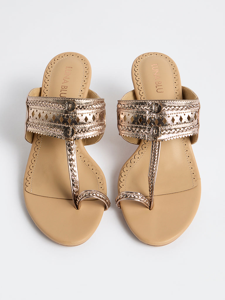LUNA BLU Rose Gold Kolhapuri Heel Sandals