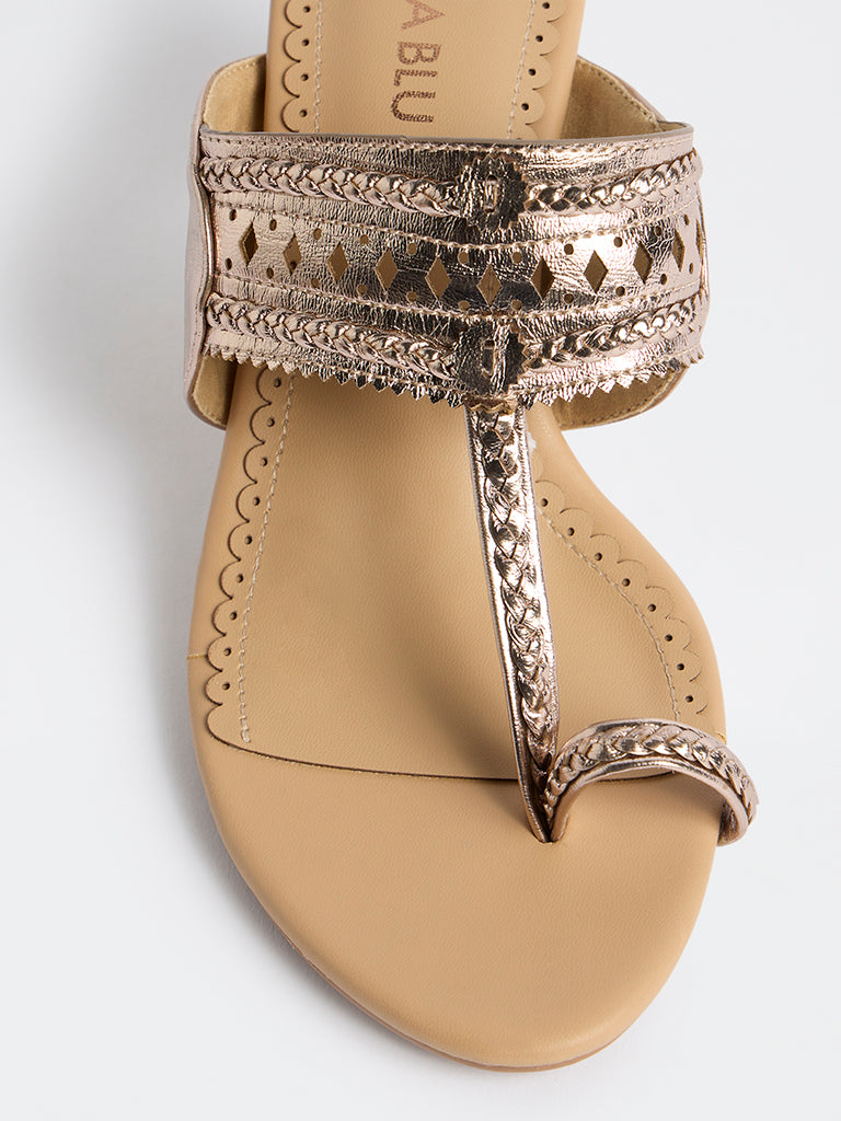 LUNA BLU Rose Gold Kolhapuri Heel Sandals